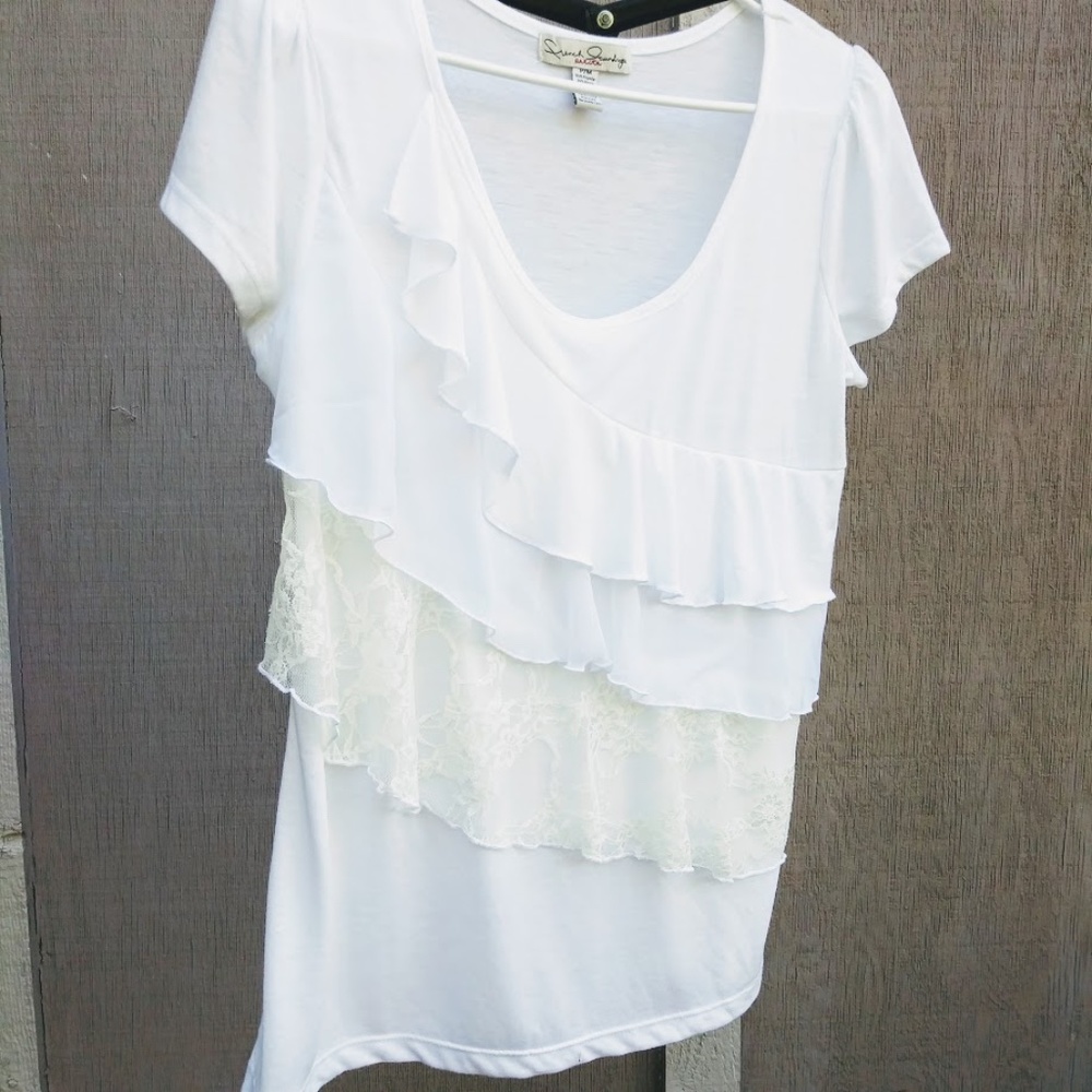 French Laundry Ruffled Sheer Tee Size MP - Picture 2 of 5